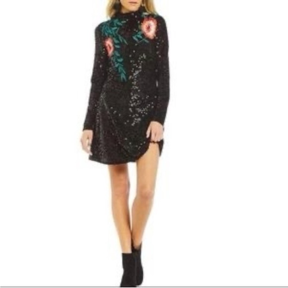 NWT Gianni Bini Tallulah Black Sequin Embroidered Mini Dress - Size 0, 2 - Picture 13 of 13